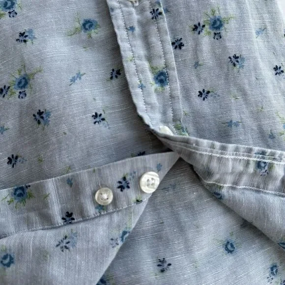 Brooks Brothers Red Fleece Linen Blend Shirt Men's Large Blue Floral Long Sleeve - Picture 10 of 10